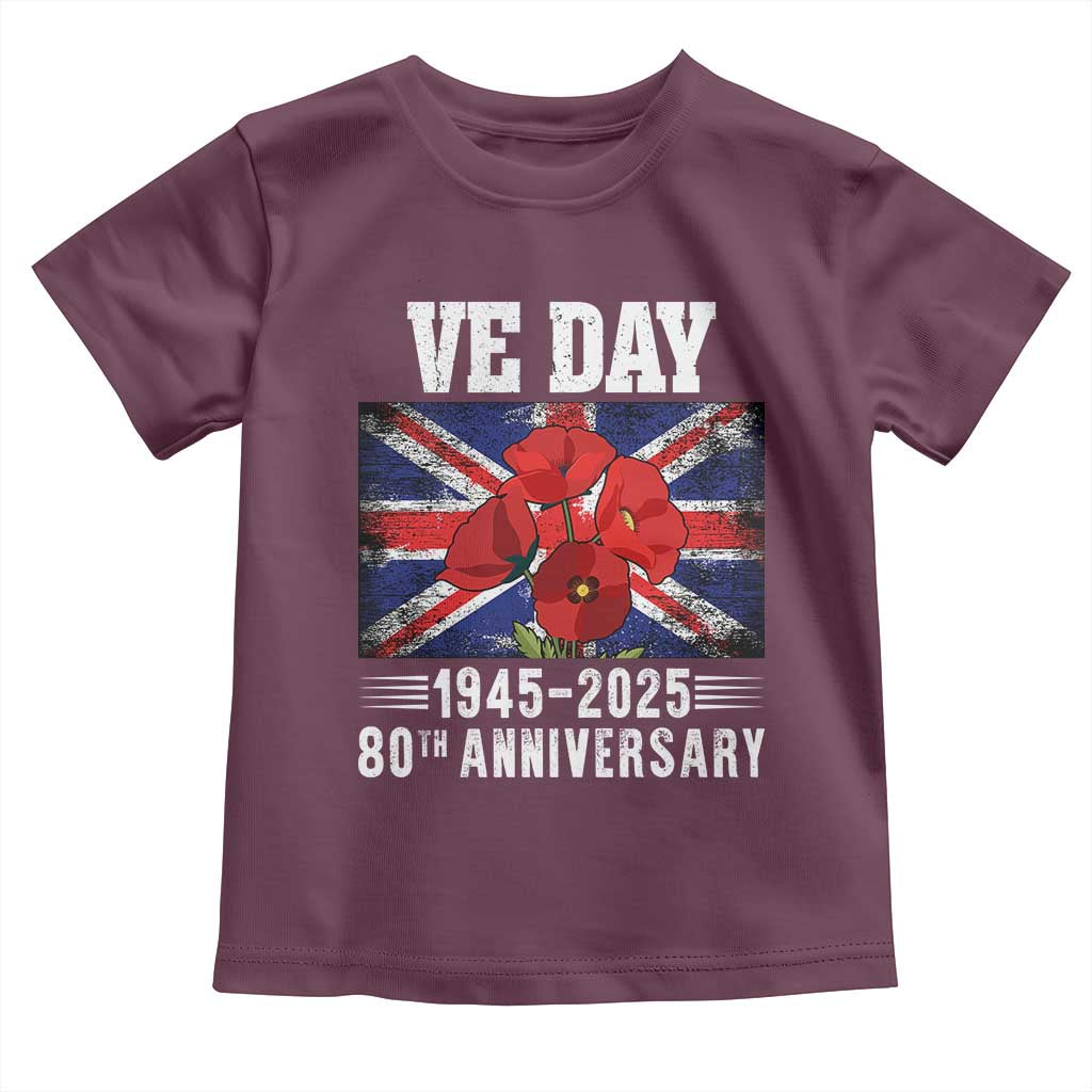 VE Day 80th Anniversary Toddler T Shirt 2025 Celebration Union Flag Poppies WWII Remembrance TS02 Maroon Print Your Wear