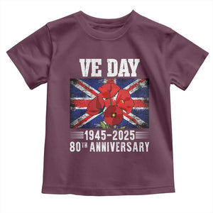 VE Day 80th Anniversary Toddler T Shirt 2025 Celebration Union Flag Poppies WWII Remembrance TS02 Maroon Print Your Wear