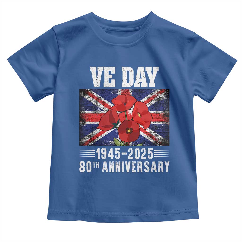 VE Day 80th Anniversary Toddler T Shirt 2025 Celebration Union Flag Poppies WWII Remembrance TS02 Royal Blue Print Your Wear
