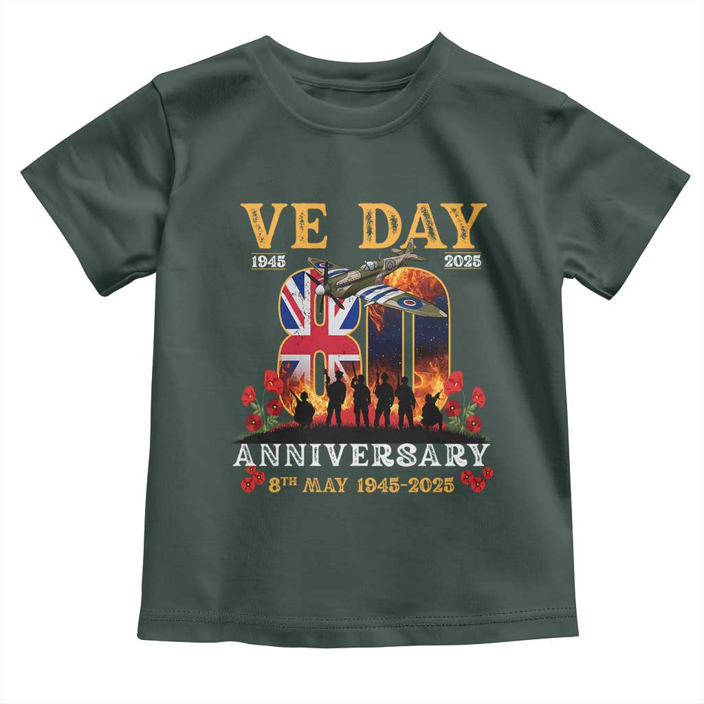VE Day 80th Anniversary Toddler T Shirt 2025 Celebration Union Flag WWII Remembrance TS02 Dark Forest Green Print Your Wear