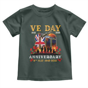 VE Day 80th Anniversary Toddler T Shirt 2025 Celebration Union Flag WWII Remembrance TS02 Dark Forest Green Print Your Wear