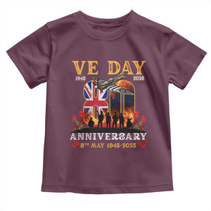 VE Day 80th Anniversary Toddler T Shirt 2025 Celebration Union Flag WWII Remembrance TS02 Maroon Print Your Wear