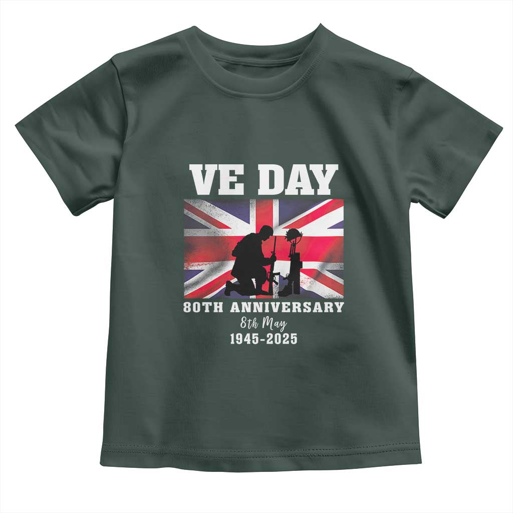 VE Day 80th Anniversary Toddler T Shirt Victory in Europe Union Flag WWII Remembrance TS02 Dark Forest Green Print Your Wear