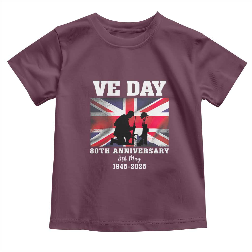 VE Day 80th Anniversary Toddler T Shirt Victory in Europe Union Flag WWII Remembrance TS02 Maroon Print Your Wear