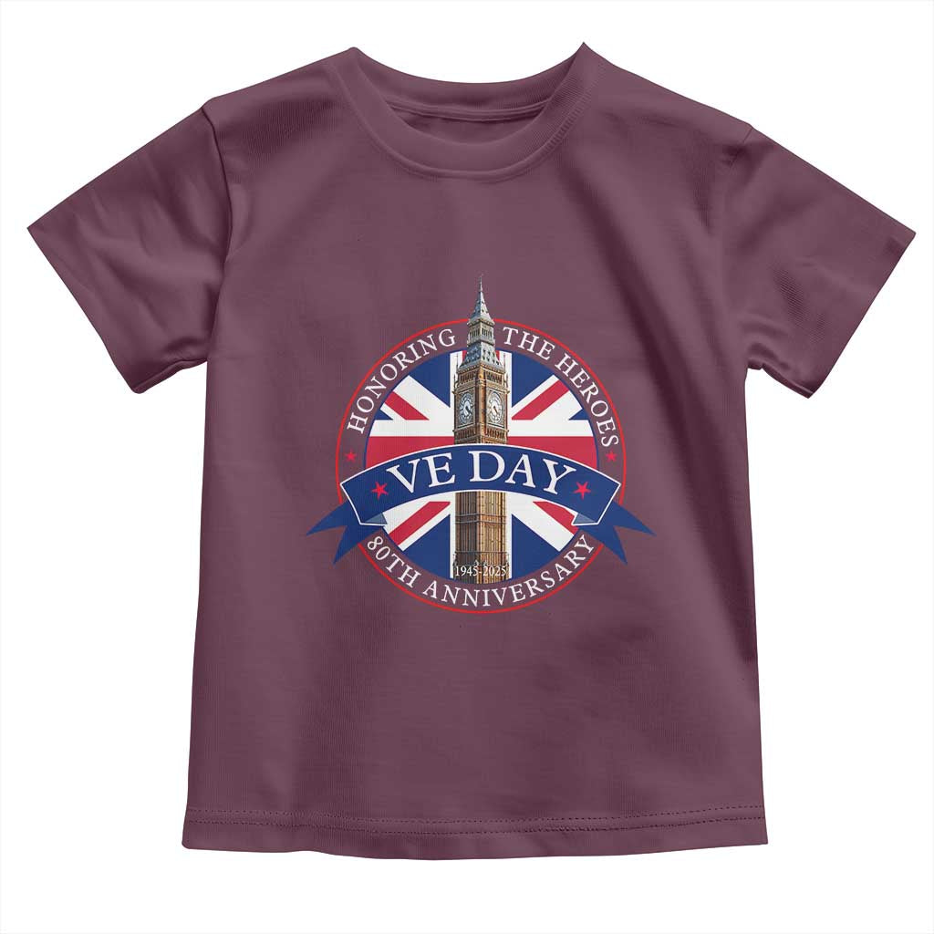 VE Day 80th Anniversary Toddler T Shirt WWII Remembrance 2025 Celebrations London TS02 Maroon Print Your Wear