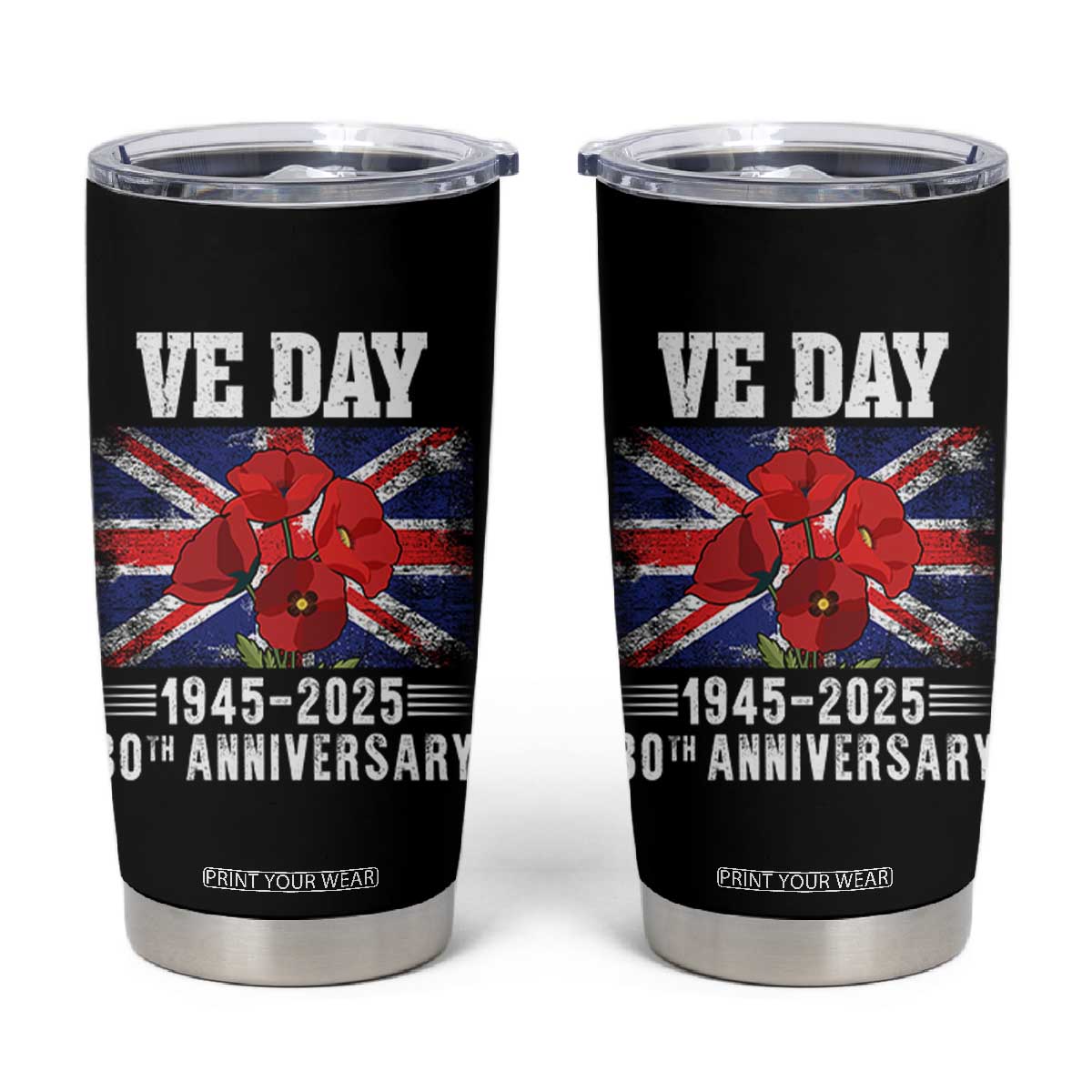 VE Day 80th Anniversary Tumbler Cup 2025 Celebration Union Flag Poppies WWII Remembrance TS02 Black Print Your Wear