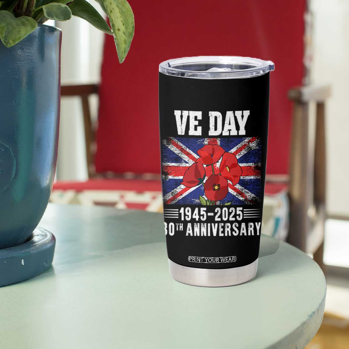 VE Day 80th Anniversary Tumbler Cup 2025 Celebration Union Flag Poppies WWII Remembrance TS02 Print Your Wear