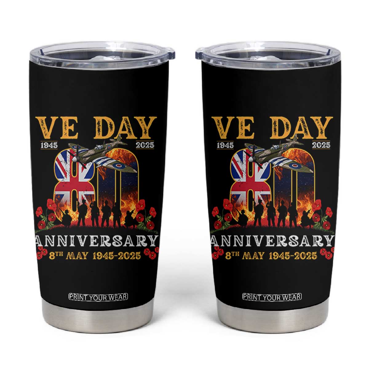 VE Day 80th Anniversary Tumbler Cup 2025 Celebration Union Flag WWII Remembrance TS02 Black Print Your Wear