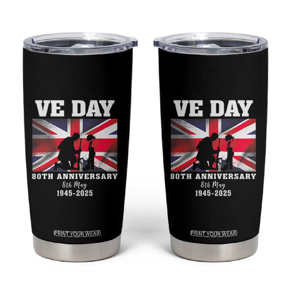 VE Day 80th Anniversary Tumbler Cup Victory in Europe Union Flag WWII Remembrance TS02 Black Print Your Wear