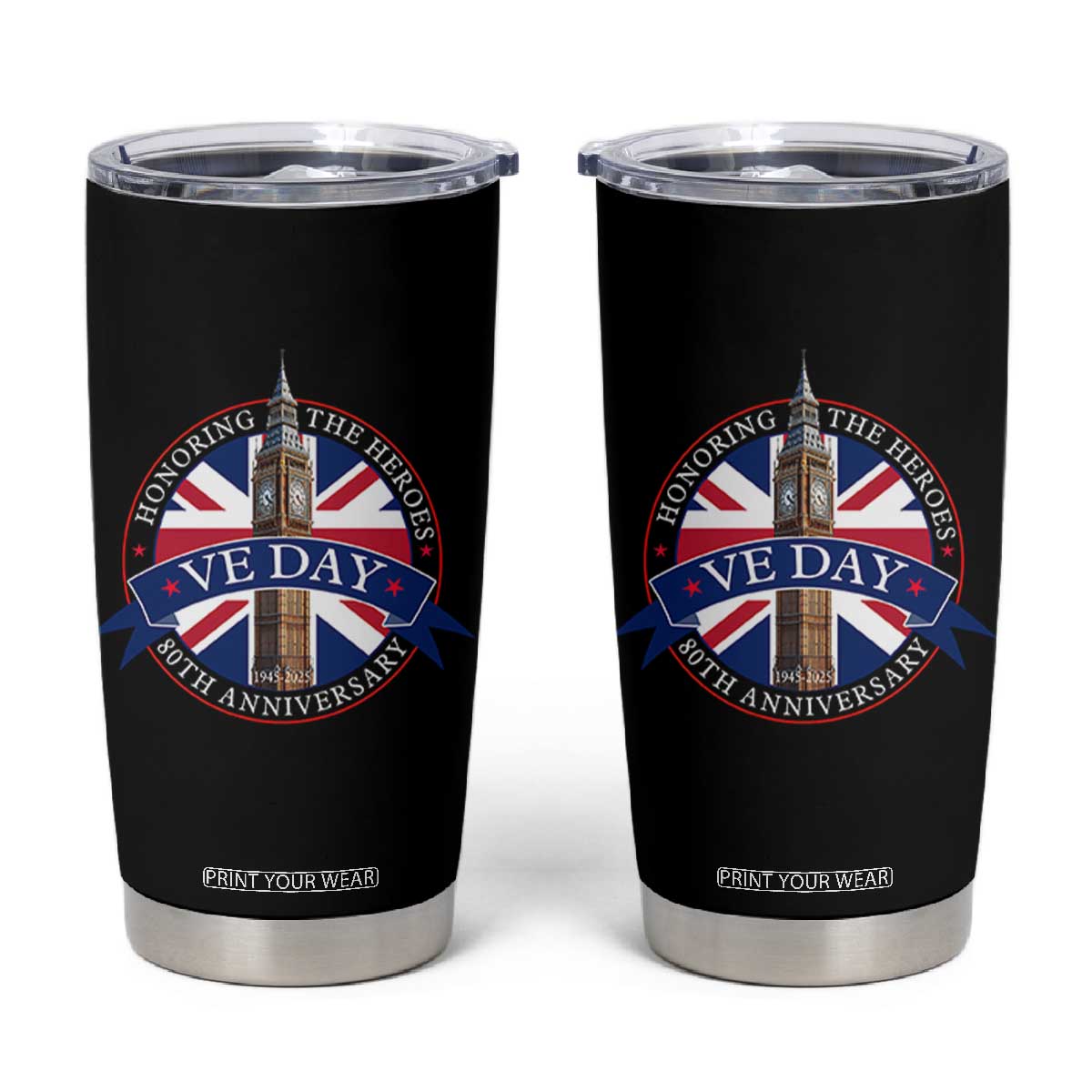 VE Day 80th Anniversary Tumbler Cup WWII Remembrance 2025 Celebrations London TS02 Black Print Your Wear