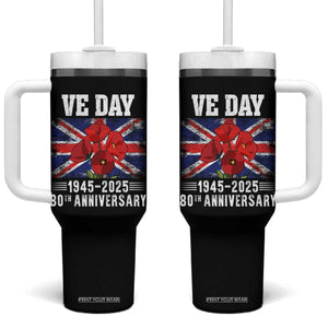 VE Day 80th Anniversary Tumbler With Handle 2025 Celebration Union Flag Poppies WWII Remembrance TS02 One Size: 40 oz Black Print Your Wear