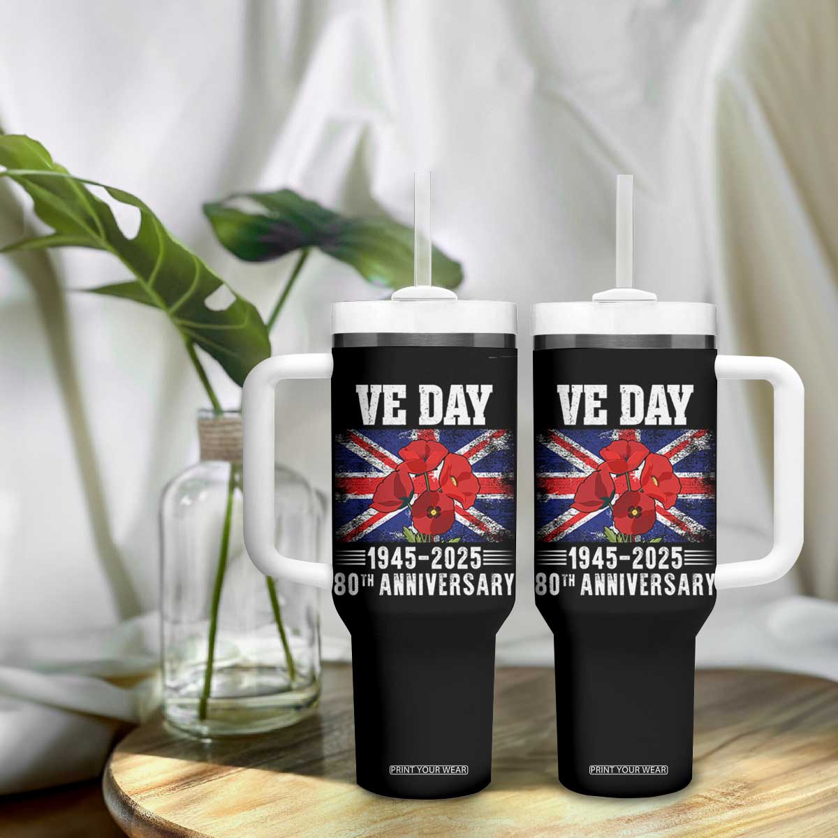 VE Day 80th Anniversary Tumbler With Handle 2025 Celebration Union Flag Poppies WWII Remembrance TS02 Print Your Wear