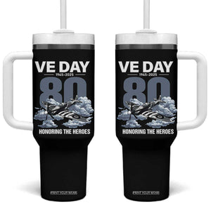 VE Day 80th Anniversary Tumbler With Handle 2025 Celebration WWII Remembrance Retro TS02 One Size: 40 oz Black Print Your Wear