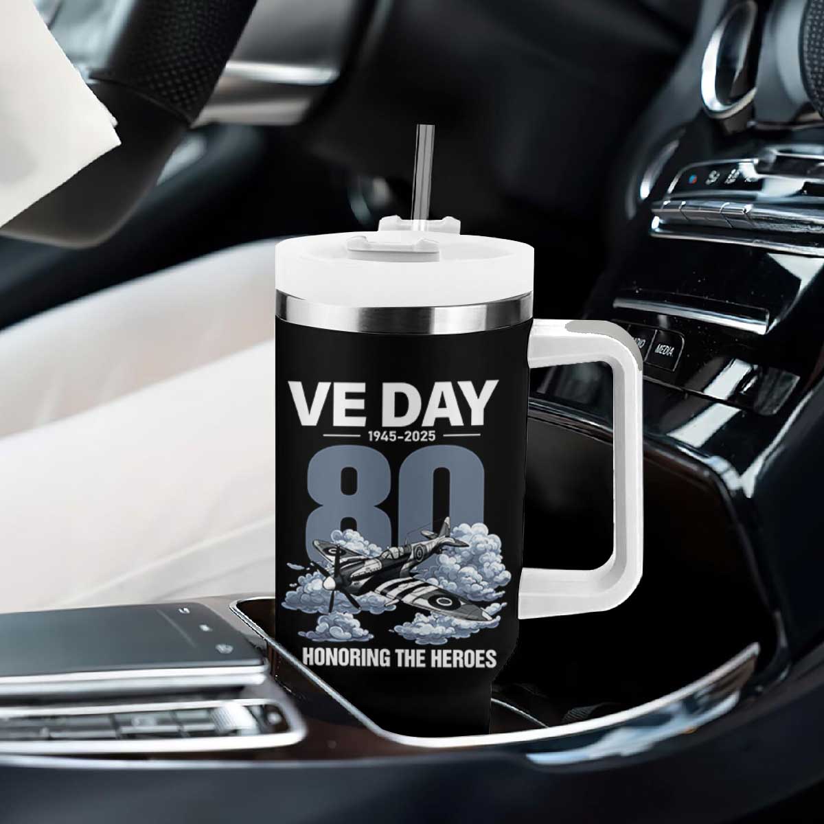 VE Day 80th Anniversary Tumbler With Handle 2025 Celebration WWII Remembrance Retro TS02 Print Your Wear