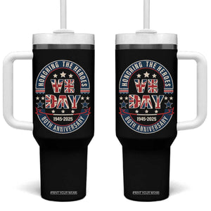 VE Day 80th Anniversary Tumbler With Handle 2025 Patriotic WWII Remembrance Vintage TS02 One Size: 40 oz Black Print Your Wear