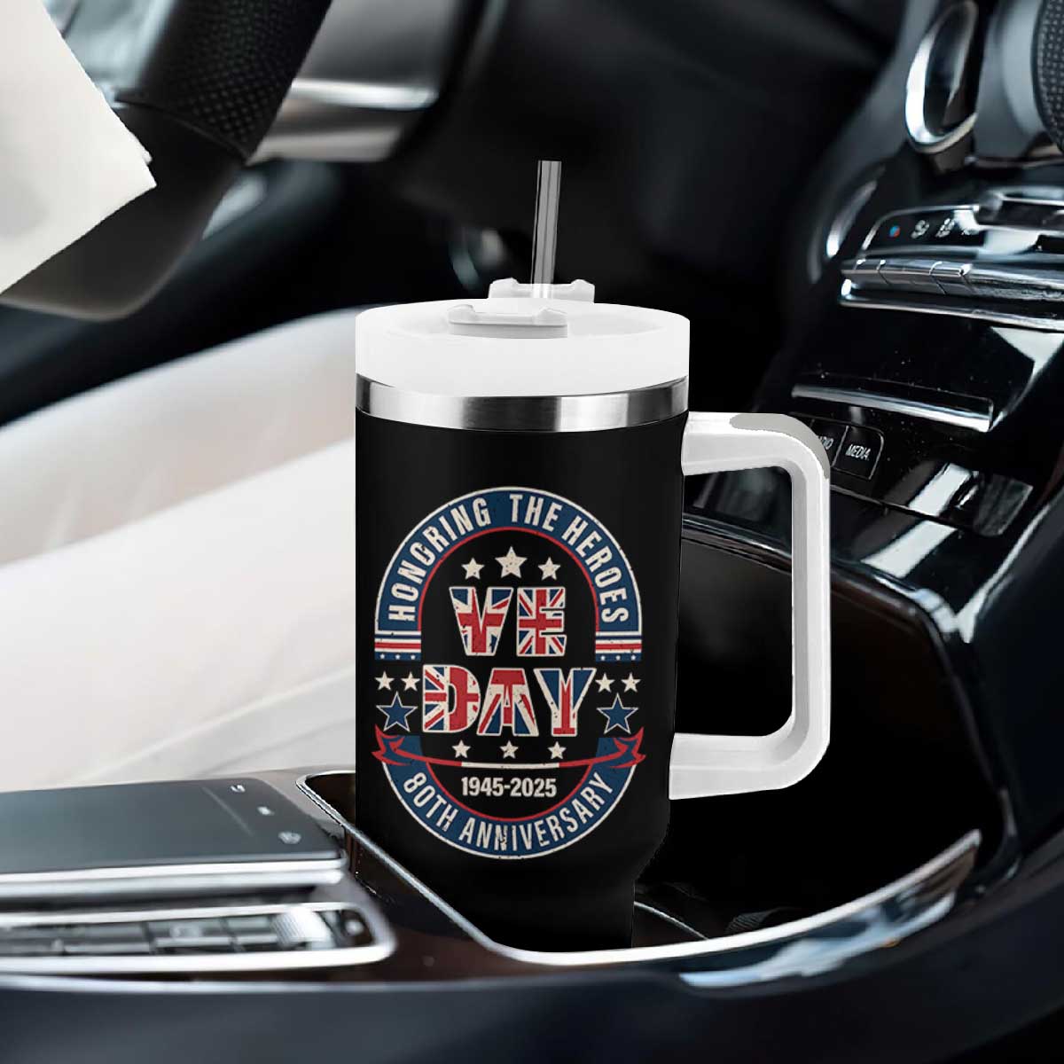 VE Day 80th Anniversary Tumbler With Handle 2025 Patriotic WWII Remembrance Vintage TS02 Print Your Wear