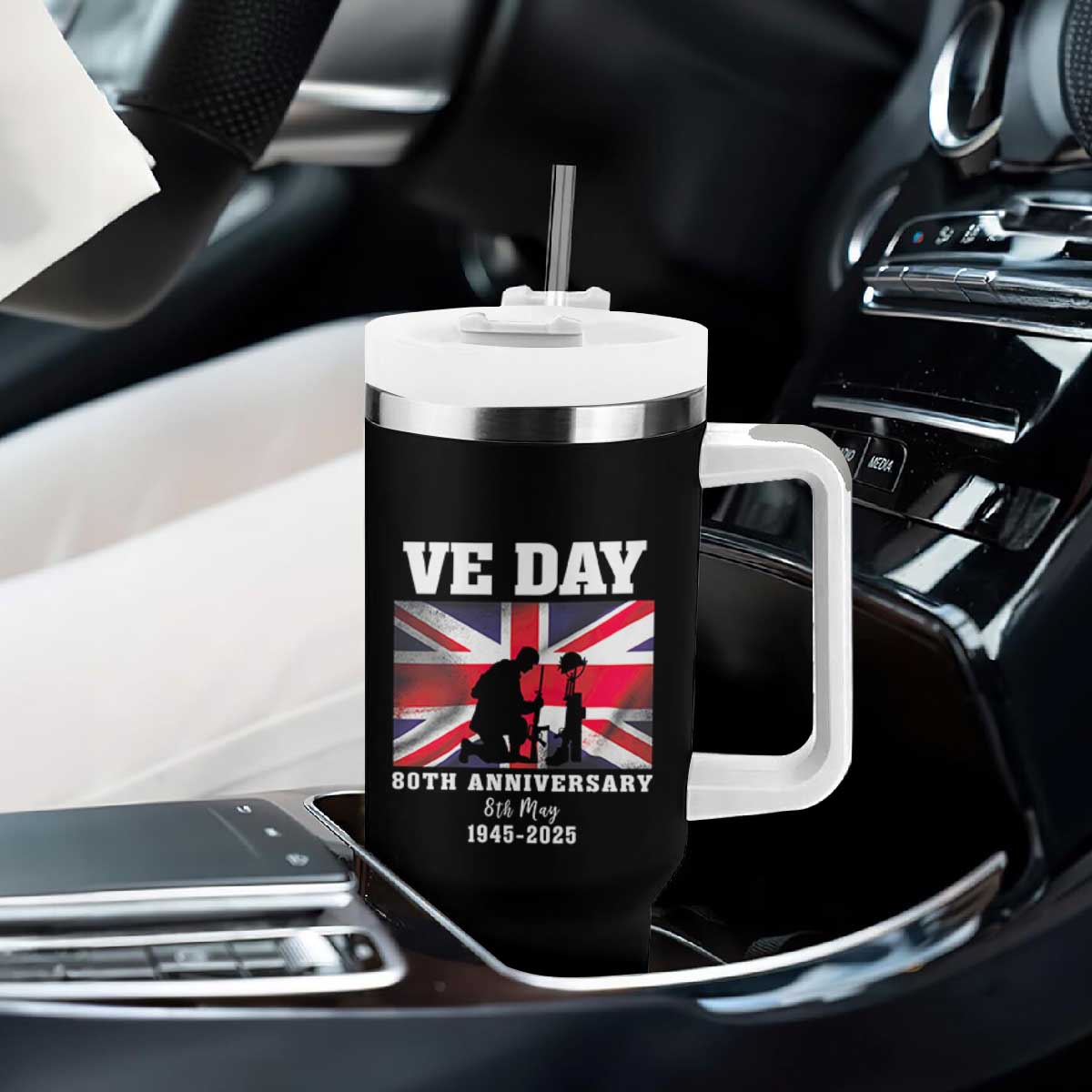 VE Day 80th Anniversary Tumbler With Handle Victory in Europe Union Flag WWII Remembrance TS02 Print Your Wear