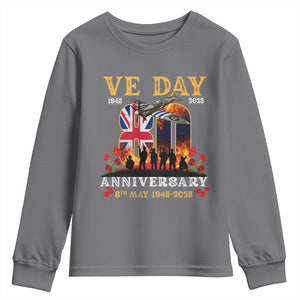 VE Day 80th Anniversary Youth Sweatshirt 2025 Celebration Union Flag WWII Remembrance TS02 Charcoal Print Your Wear
