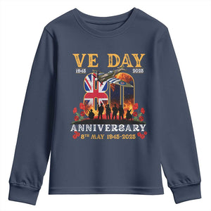 VE Day 80th Anniversary Youth Sweatshirt 2025 Celebration Union Flag WWII Remembrance TS02 Navy Print Your Wear