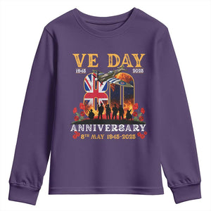 VE Day 80th Anniversary Youth Sweatshirt 2025 Celebration Union Flag WWII Remembrance TS02 Purple Print Your Wear