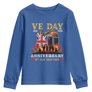 VE Day 80th Anniversary Youth Sweatshirt 2025 Celebration Union Flag WWII Remembrance TS02 Royal Blue Print Your Wear
