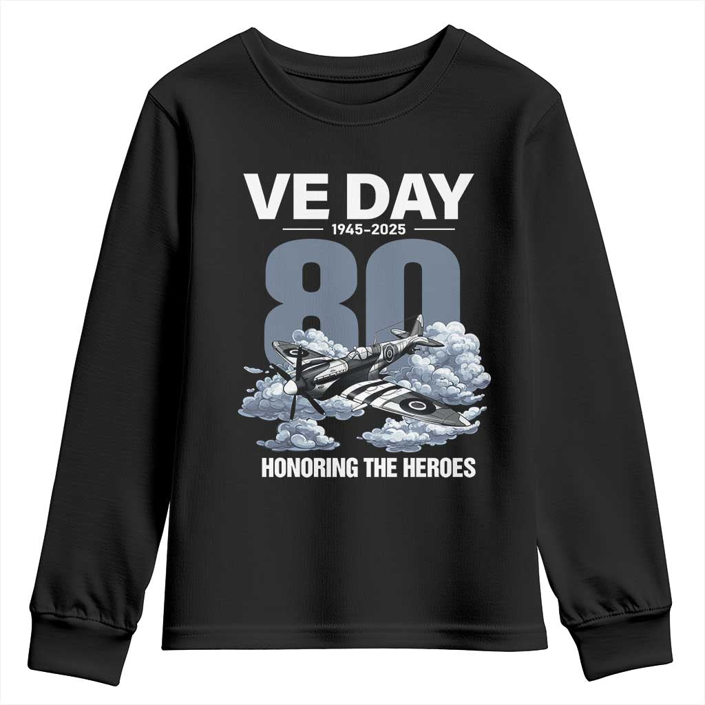 VE Day 80th Anniversary Youth Sweatshirt 2025 Celebration WWII Remembrance Retro TS02 Black Print Your Wear