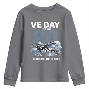 VE Day 80th Anniversary Youth Sweatshirt 2025 Celebration WWII Remembrance Retro TS02 Charcoal Print Your Wear