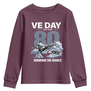 VE Day 80th Anniversary Youth Sweatshirt 2025 Celebration WWII Remembrance Retro TS02 Maroon Print Your Wear