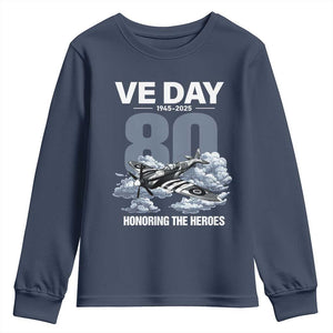 VE Day 80th Anniversary Youth Sweatshirt 2025 Celebration WWII Remembrance Retro TS02 Navy Print Your Wear