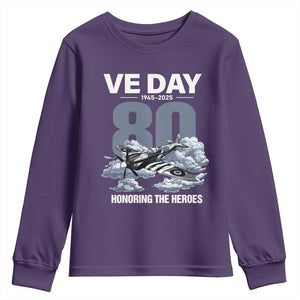 VE Day 80th Anniversary Youth Sweatshirt 2025 Celebration WWII Remembrance Retro TS02 Purple Print Your Wear