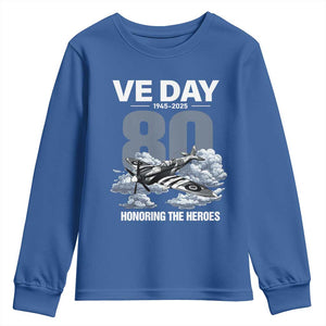 VE Day 80th Anniversary Youth Sweatshirt 2025 Celebration WWII Remembrance Retro TS02 Royal Blue Print Your Wear