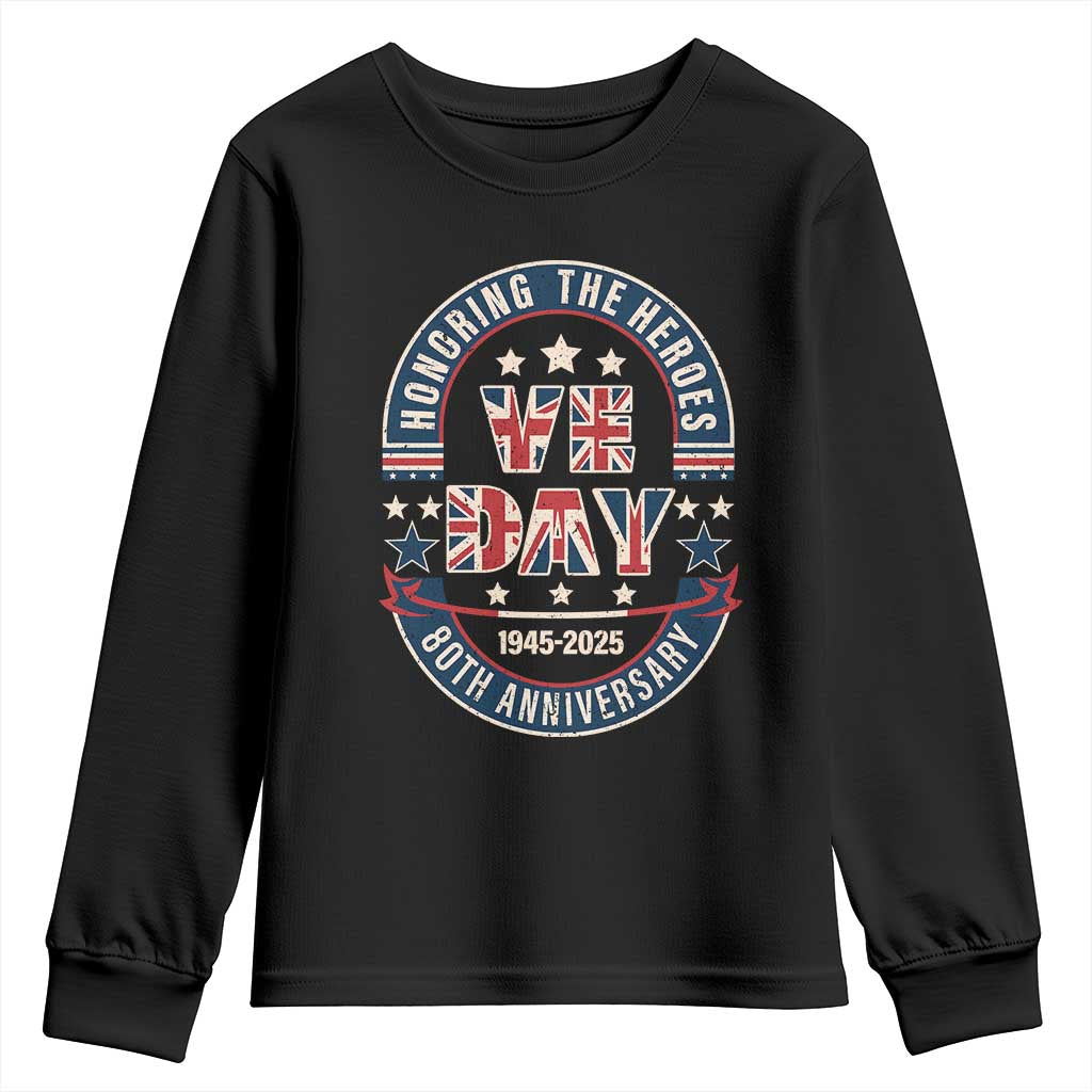 VE Day 80th Anniversary Youth Sweatshirt 2025 Patriotic WWII Remembrance Vintage TS02 Black Print Your Wear