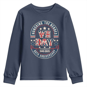 VE Day 80th Anniversary Youth Sweatshirt 2025 Patriotic WWII Remembrance Vintage TS02 Navy Print Your Wear