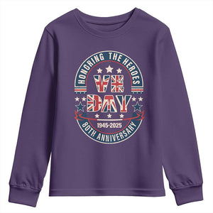VE Day 80th Anniversary Youth Sweatshirt 2025 Patriotic WWII Remembrance Vintage TS02 Purple Print Your Wear