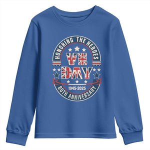 VE Day 80th Anniversary Youth Sweatshirt 2025 Patriotic WWII Remembrance Vintage TS02 Royal Blue Print Your Wear