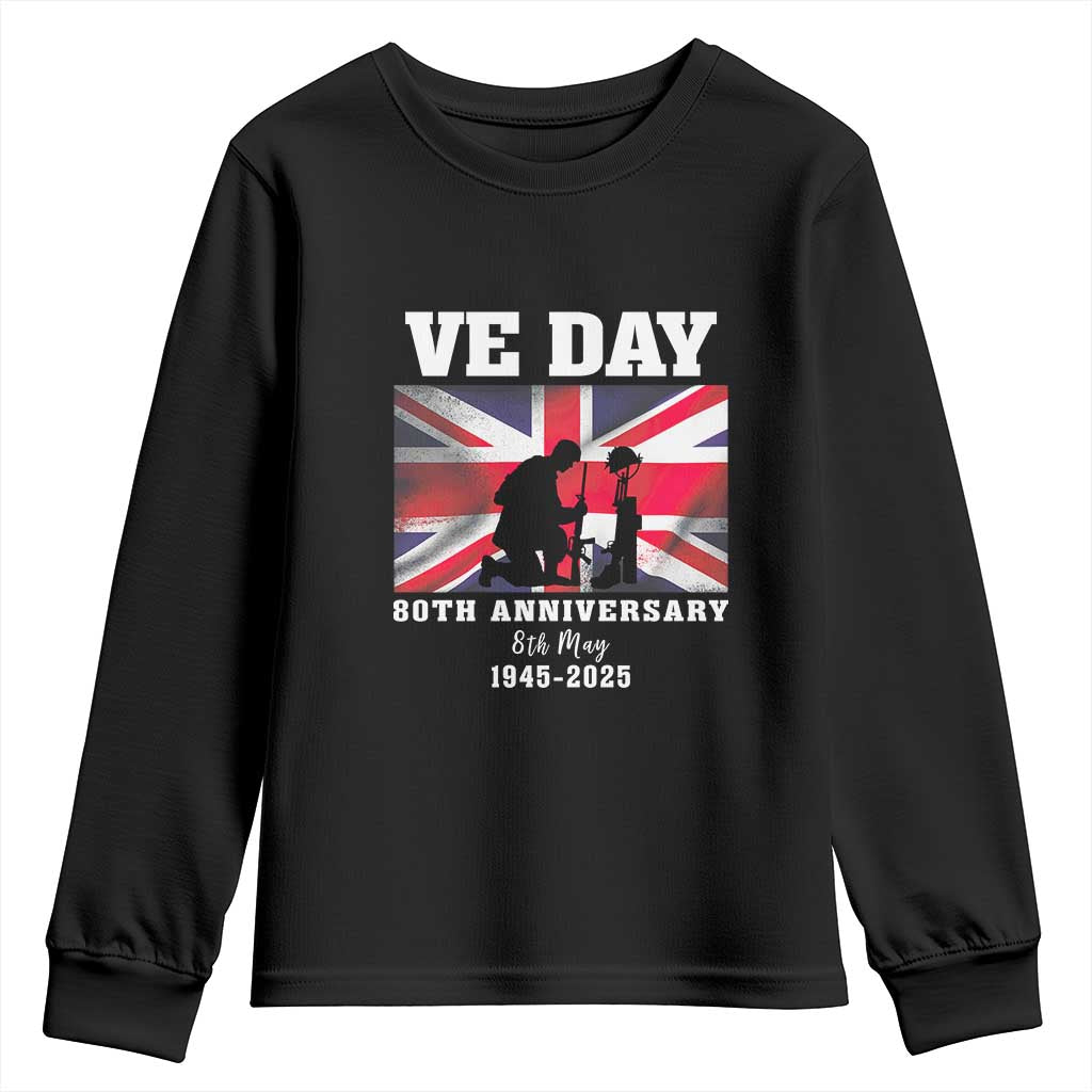 VE Day 80th Anniversary Youth Sweatshirt Victory in Europe Union Flag WWII Remembrance TS02 Black Print Your Wear