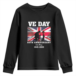 VE Day 80th Anniversary Youth Sweatshirt Victory in Europe Union Flag WWII Remembrance TS02 Black Print Your Wear