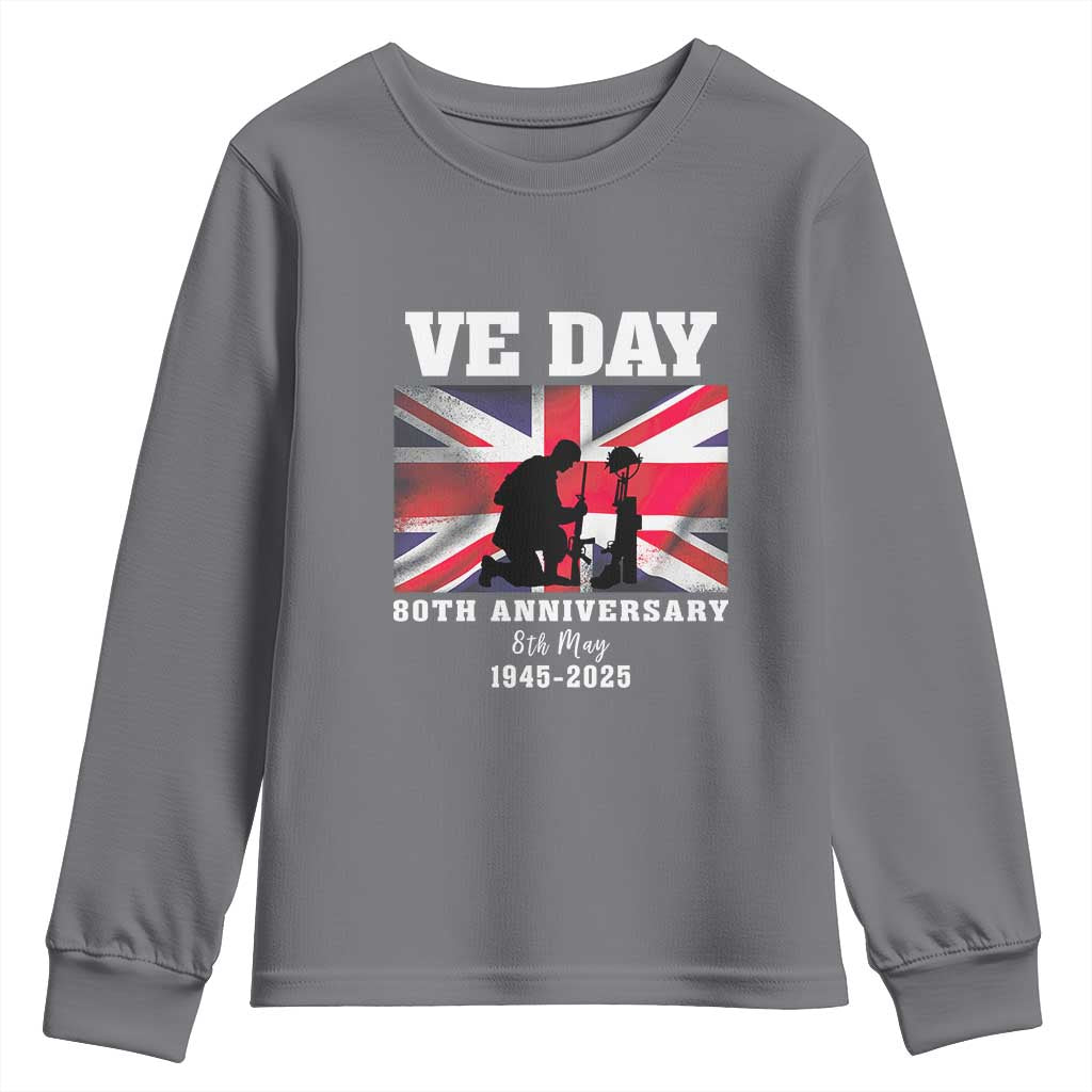 VE Day 80th Anniversary Youth Sweatshirt Victory in Europe Union Flag WWII Remembrance TS02 Charcoal Print Your Wear