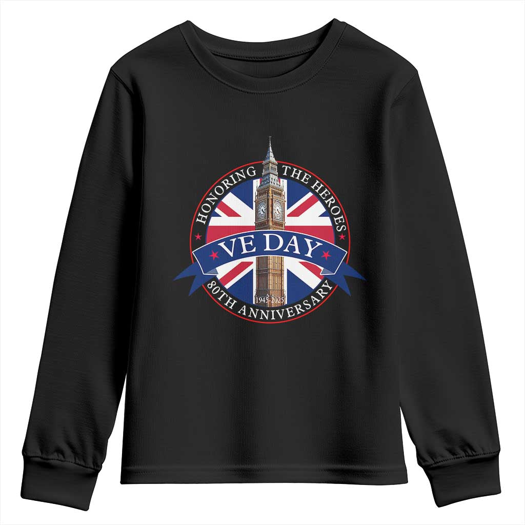 VE Day 80th Anniversary Youth Sweatshirt WWII Remembrance 2025 Celebrations London TS02 Black Print Your Wear