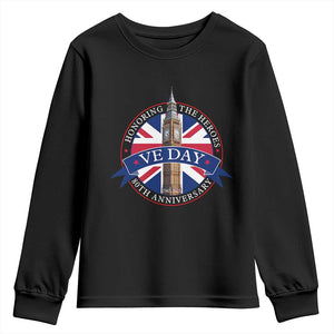 VE Day 80th Anniversary Youth Sweatshirt WWII Remembrance 2025 Celebrations London TS02 Black Print Your Wear