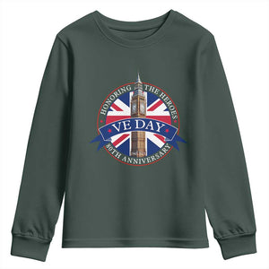 VE Day 80th Anniversary Youth Sweatshirt WWII Remembrance 2025 Celebrations London TS02 Dark Forest Green Print Your Wear