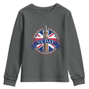 VE Day 80th Anniversary Youth Sweatshirt WWII Remembrance 2025 Celebrations London TS02 Dark Heather Print Your Wear