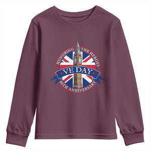 VE Day 80th Anniversary Youth Sweatshirt WWII Remembrance 2025 Celebrations London TS02 Maroon Print Your Wear
