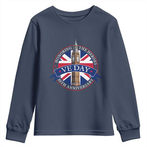VE Day 80th Anniversary Youth Sweatshirt WWII Remembrance 2025 Celebrations London TS02 Navy Print Your Wear