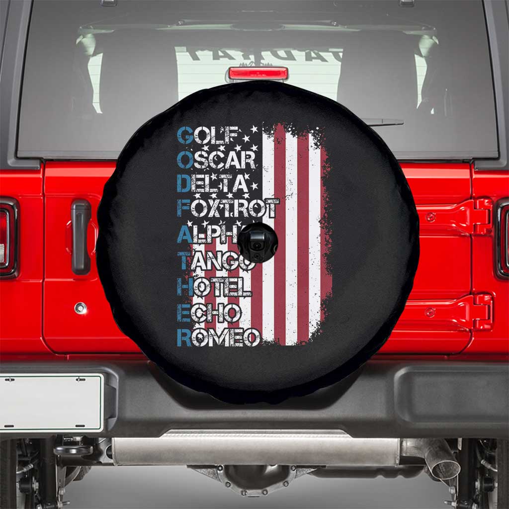 Veteran Dad Uncle Spare Tire Cover Godfather Phonetic Alphabet American Flag TS11 Black Print Your Wear