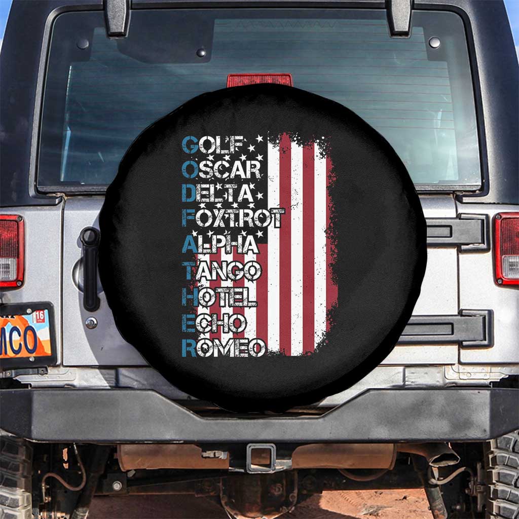 Veteran Dad Uncle Spare Tire Cover Godfather Phonetic Alphabet American Flag TS11 No hole Black Print Your Wear