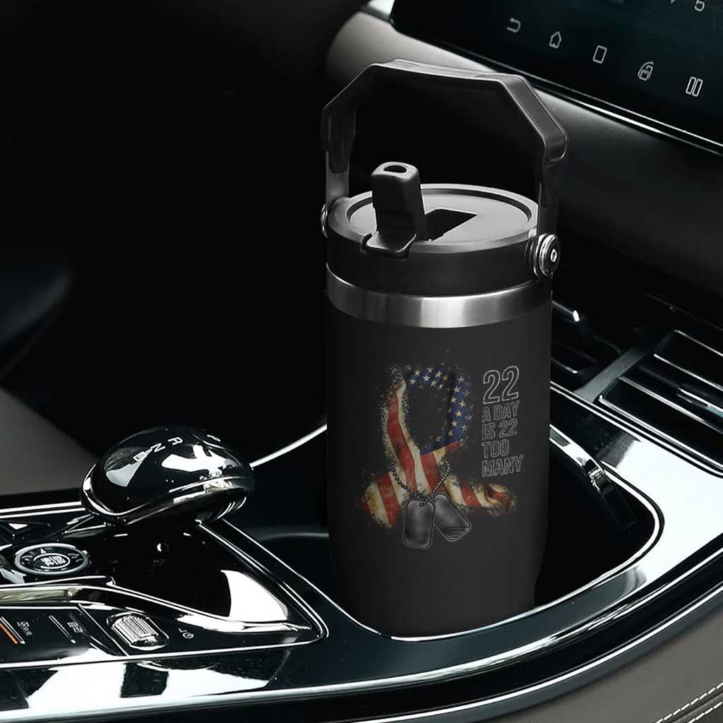 Veteran Suicide Awareness Flip Straw Tumbler 22 A Day Is 22 Too Many American Flag Ribbon TS02 Print Your Wear