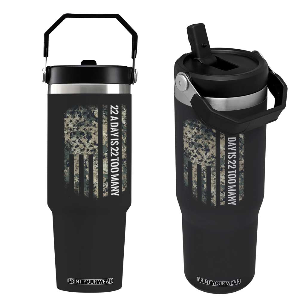 Veteran Suicide Awareness Flip Straw Tumbler USA Flag 22 A Day Is 22 Too Many TS02 One Size: 30 oz Black Print Your Wear