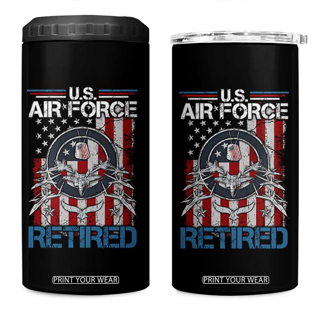 Veteran US Air Force Retired 4 in 1 Can Cooler Tumbler Vintage American Flag TS11 One Size: 16 oz Black Print Your Wear