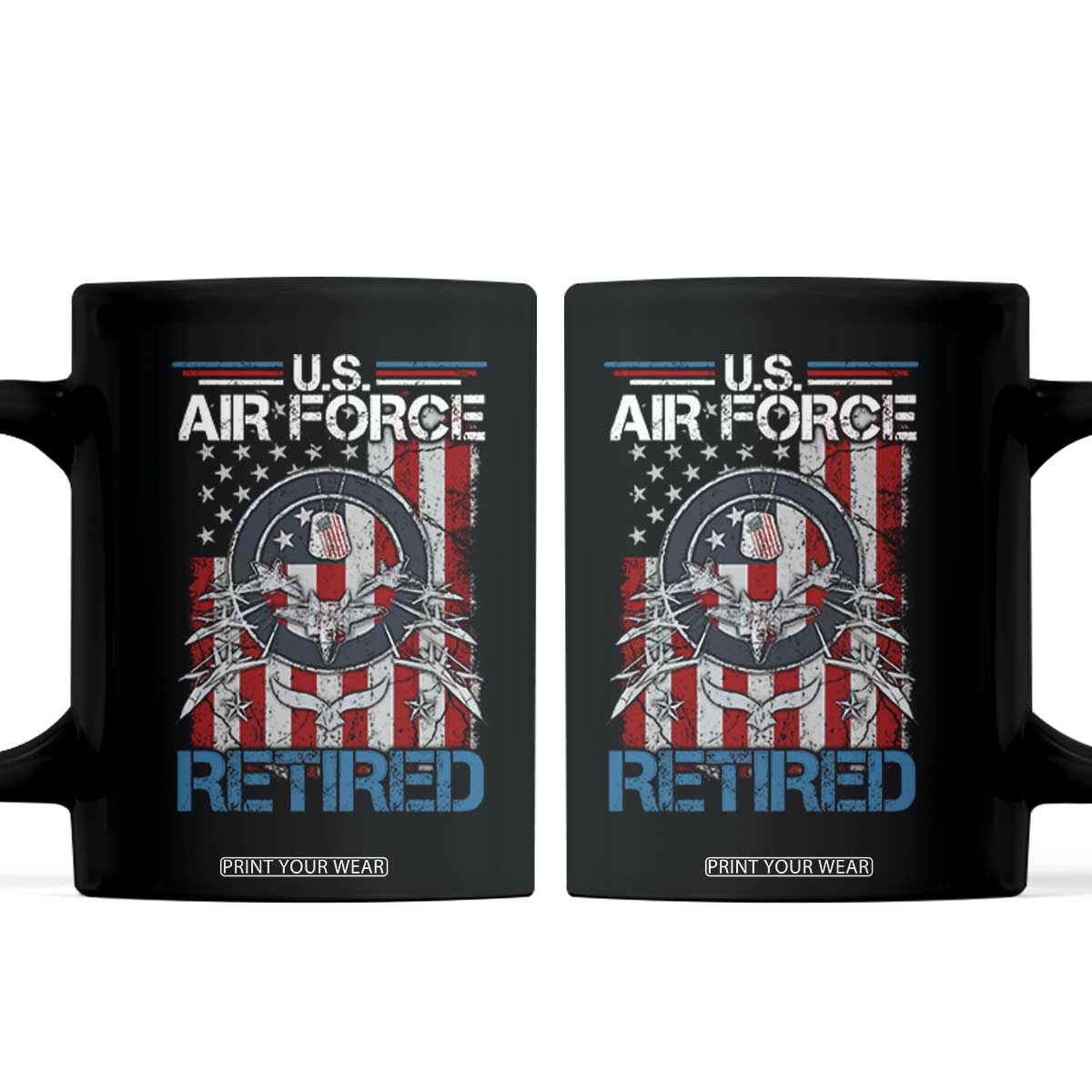 Veteran US Air Force Retired Coffee Mug Vintage American Flag TS11 Black Print Your Wear